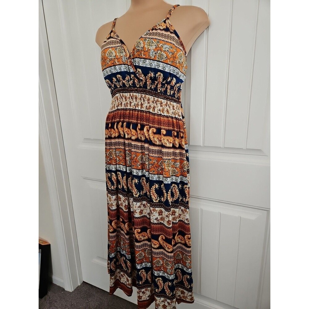 Bobbie Brooks Boho Paisley Maxi 3X Elastic Smocked Waist Adjustable straps - Picture 3 of 8